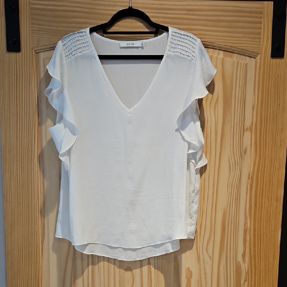 A New Day White Ruffle Sleeve Top